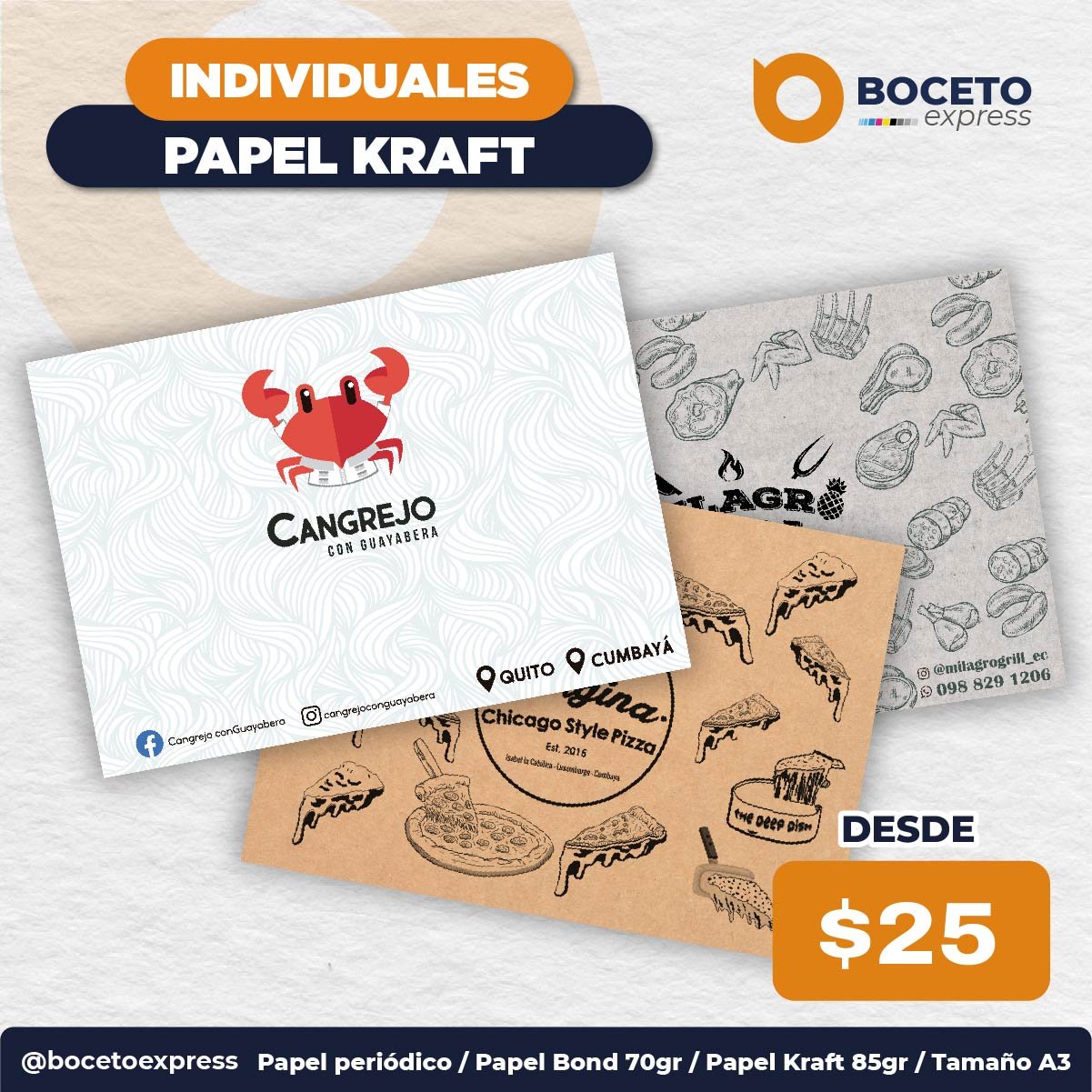 Individuales papel kraft, bond, periódico